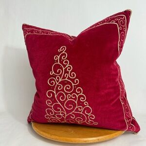 Celerie Kemble Christmas Tree Holiday Throw Pillow Red Velvet Embroidered Beaded